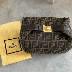 Vintage Fendi Zucca Handbag Logo Vanity Pouch